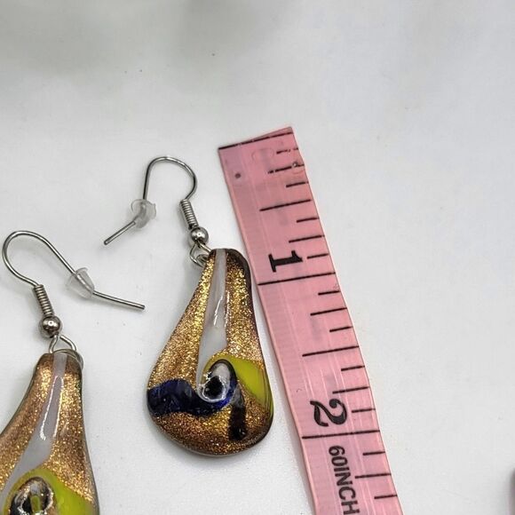 "5/$25" Vintage Dichroic Art Glass Gold Foil Dangle Earrings - Picture 4 of 8
